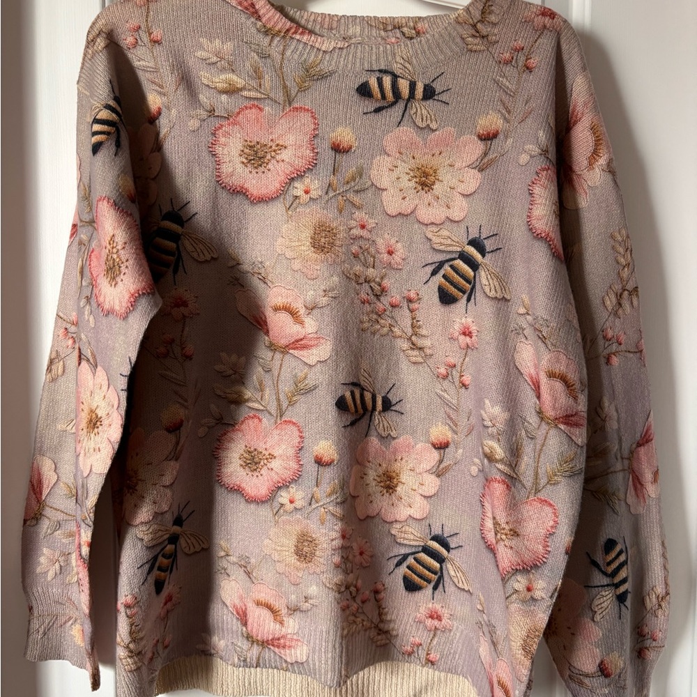 Floral and Bee Patterned Sweater